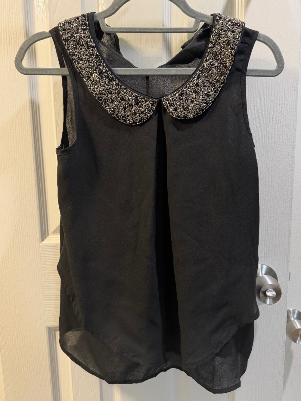 Soprano Black Sheer Sleeveless Shirt with Beaded Collar Size XS